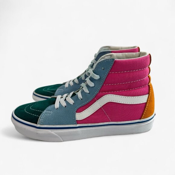 Vans SK8 Hi Top Colorblock Sneakers Pink Blue Green Suede Canvas Womens 8 - Picture 1 of 11